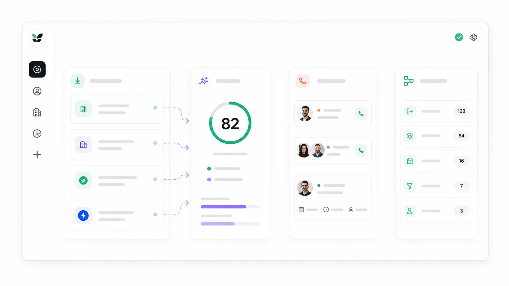 Illustration du cockpit Acquisition réunissant les leads entrants, le score AVA, Crew et le pipeline commercial