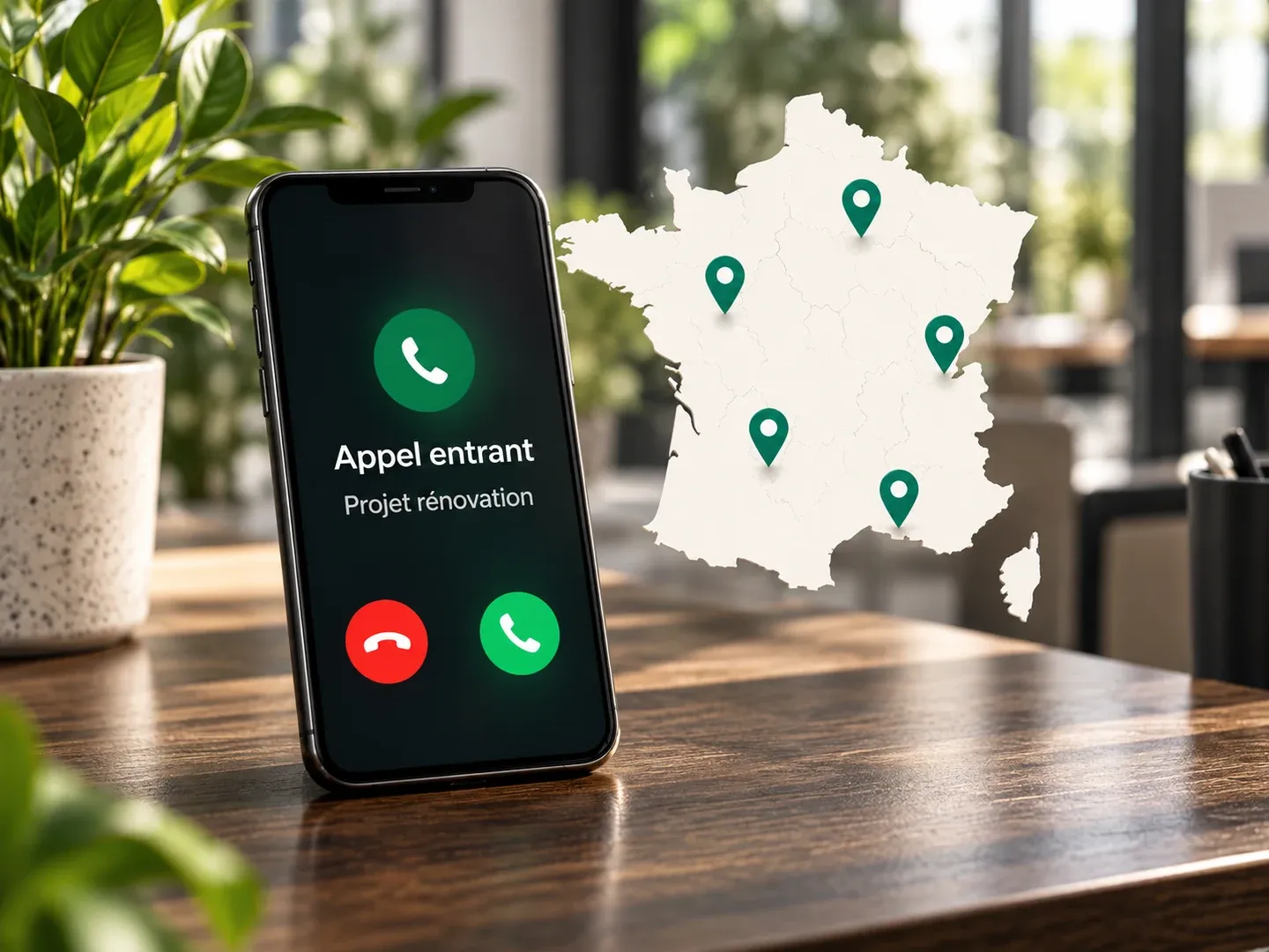 Illustration du ciblage géographique : un appel entrant associé à des zones de réception