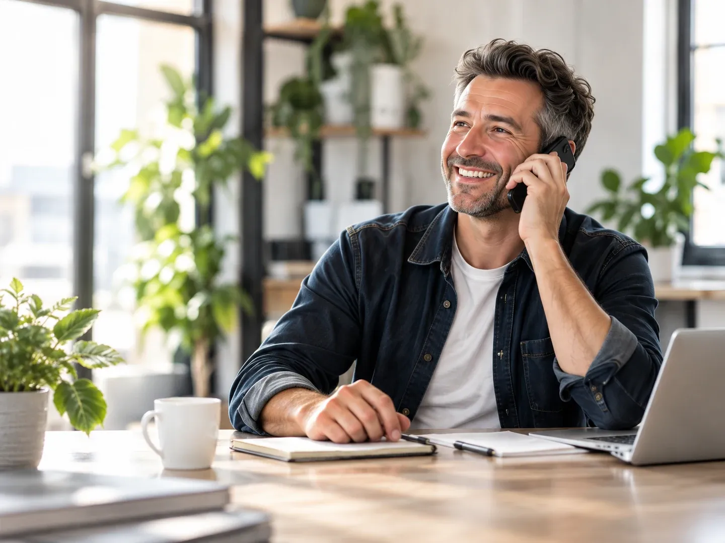 Un professionnel échange au téléphone avec un prospect intéressé par ses services